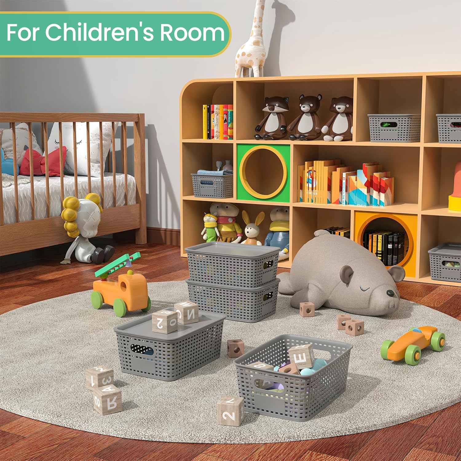 Plastic Storage Baskets with Lid-Plastic Storage Containers Stackable Storage bins: Storage Baskets for Organizing Shelves Drawers Desktop Closet Playroom Classroom Office,8 Pack-Gray10.2x7.2x4.1Inch