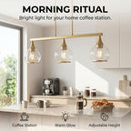Kitchen Island Linear Pendant Light, 3-Light Gold Dining Room Chandelier with Clear Glass Globe Shades, Modern Linear Lighting Fixture Over Table