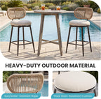 Outdoor Swivel Counter Bar Stools Set of 4, 360° Woven Rope Bar Chairs with Cushioned Seat & Metal Frame, Modern Farmhouse Counter Stools for Patio & Bar Area, Beige