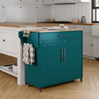 Kitchen Island with Storage, Wooden Countertop Rolling Kitchen Island On Wheels Storage Cabinet, Mobile Kitchen Island Cart with Towel Rack, Spice Rack and Drawers,Green