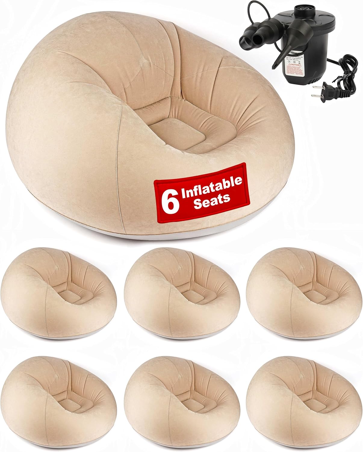 OLEEK Inflatable Bean Bag Chair with Electric air Pump 6PCS - Inflatable Chairs for Adults - Folding Outdoor Bean Bag Chair - Inflatable Chair for Kids - Blow up Chair - Classroom Bean Bags