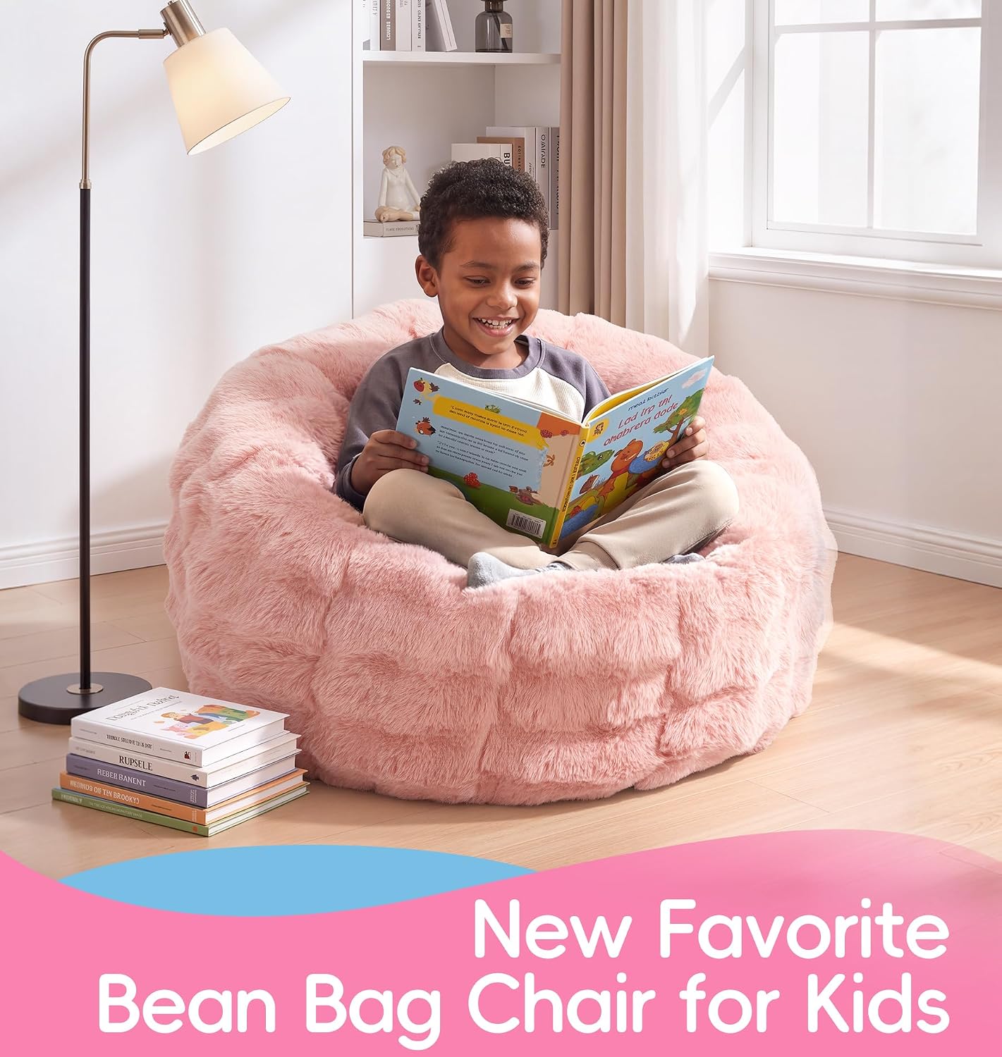 Hobestluk Bean Bag Chair for Kids Beanbag with Donut Shape Small Bean Bag Chair with Portable Handle Bean Bag Couch for Living Room Bedroom Playroom (Pink, Medium)