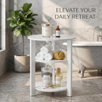 Farmhouse 3-Tier Round Side Table, 17.7 * 21.7inch End Table with Open Storage,Modern Accent Table Circular Nightstand for Living Room, Bedroom, Office,Wooden Table for Narrow and Small Spaces, White