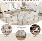 63" Glass Dining Table for 4, Rectangular Modern Kitchen Tables with Glass Tabletop and Metal Trestle Legs for Restaurants and Dining Room, Silver