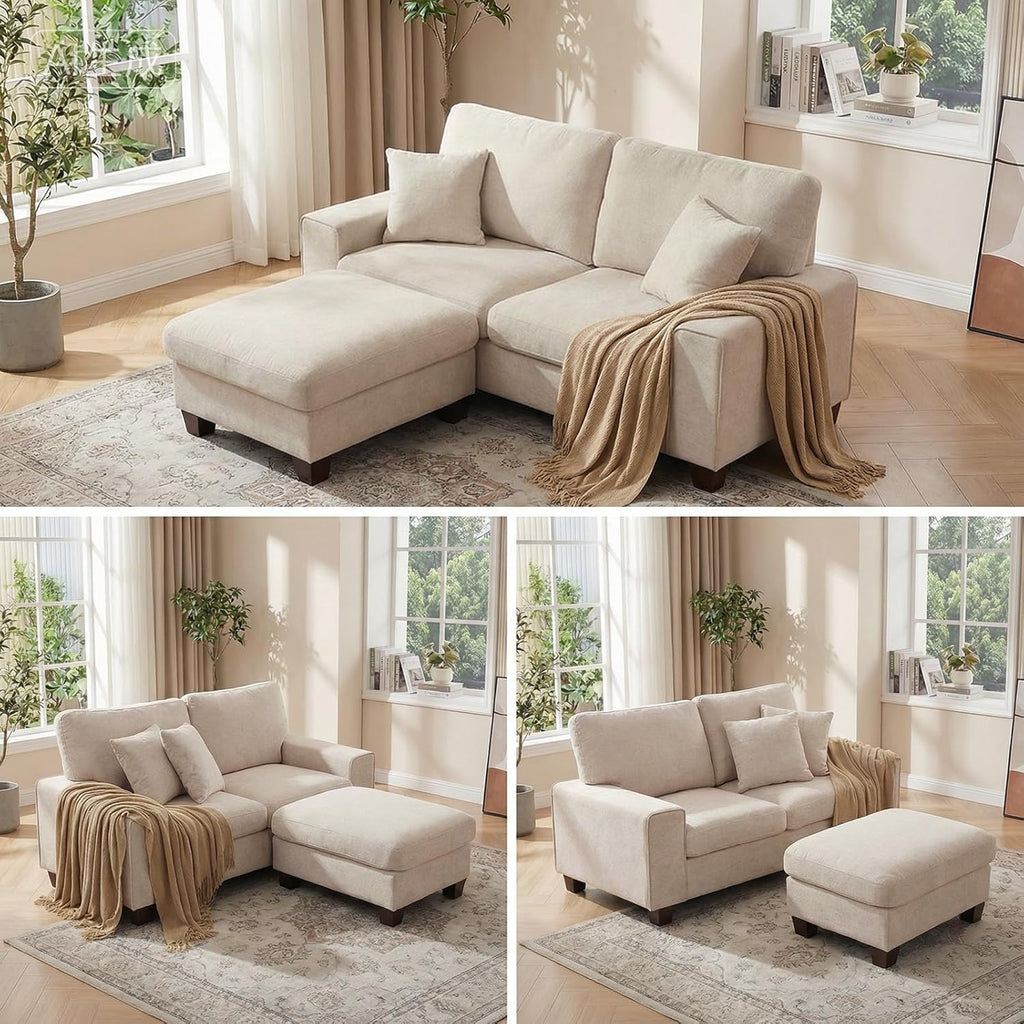 DOPEDIO 35" Folding Storage Ottoman Bench, Thick Padded Footstool with High Weight Capacity, Multi-Functional Chest for Living Room, Bedroom, Entryway (Beige)