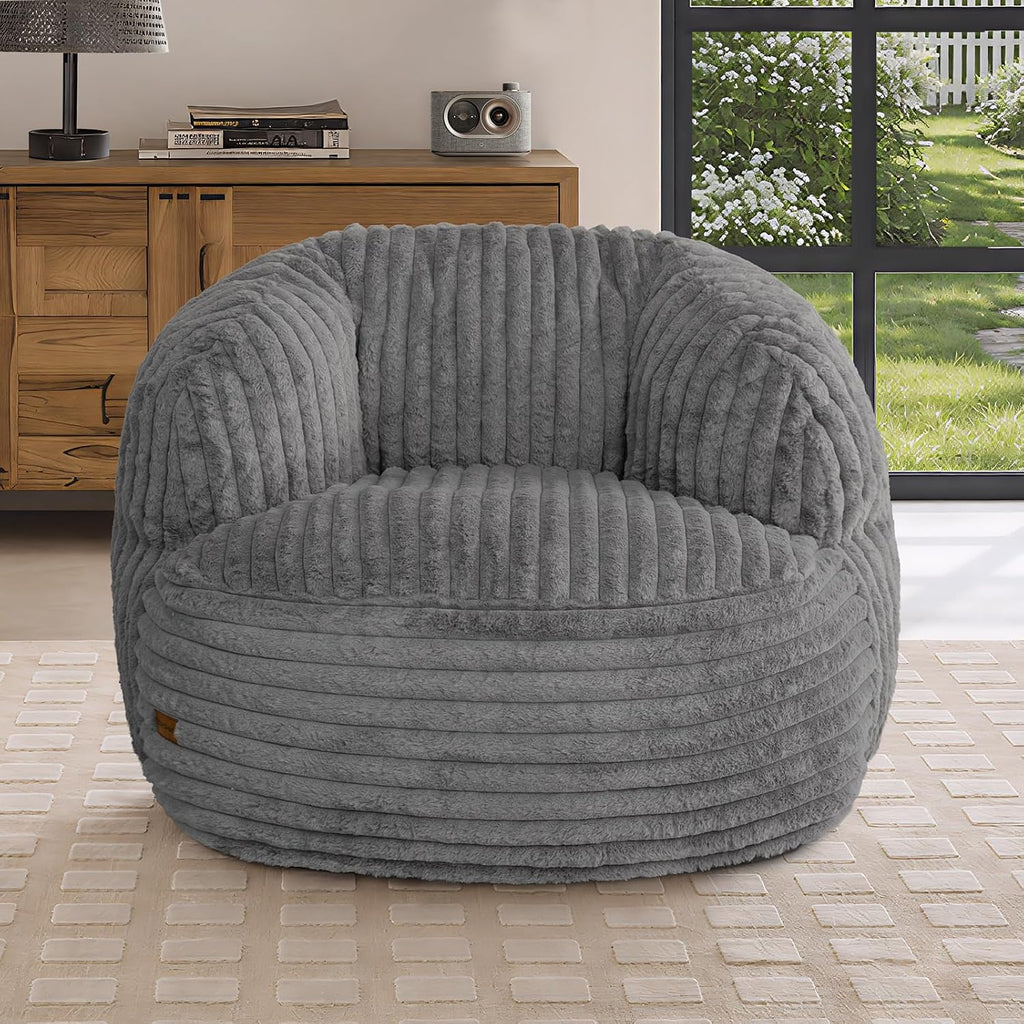 Bean Bag Chair for Adults Teens, Comfy Reading Chair Sofa with Round Seat | DarkGray, Giant Bean Bag with Filler, Corduroy Beanbag Chairs Floor Sofa, For Living Room, Bedroom, Gaming
