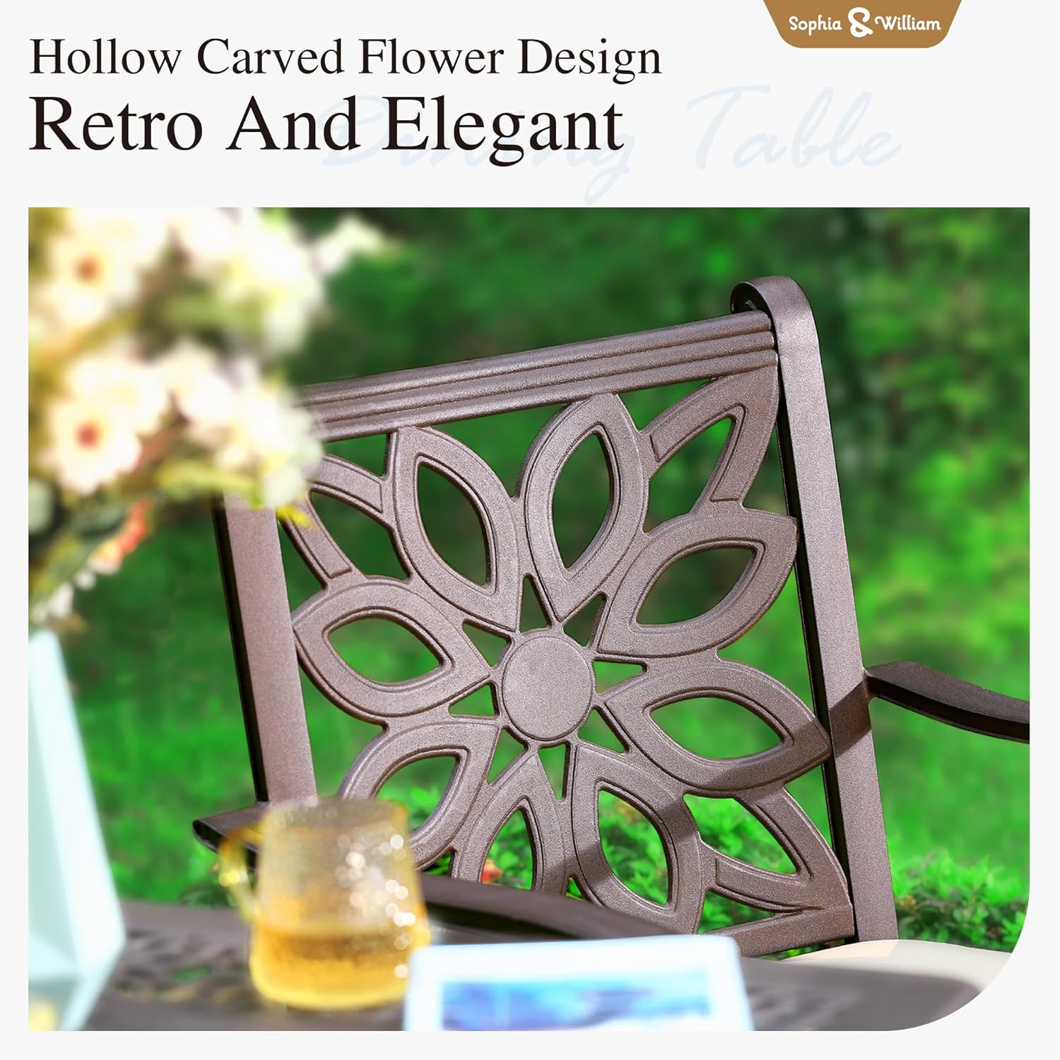 Sophia & William Cast Aluminum Patio Bar Chairs Set of 2, Bar Height Swivel Outdoor Bar Stools Chairs, Counter Height Outdoor Barstools, Brown, Load Capacity: 350 lbs