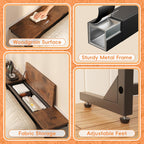 LIFECHOVY 78.8 Inch Narrow Console Table with Power Outlets, 25.2"-35" Adjustable Height Skinny Behind the Couch Table with Fabric Storage, Long Sofa Table for Living Room, Entryway, Rustic Brown