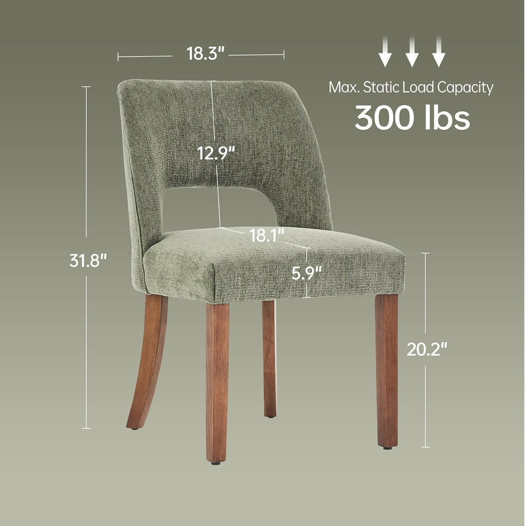 keoni Wooden Dining Chairs Set of 4, Mid Century Modern Upholstered Dining Room Chairs with Rubberwood Legs, Fabric Farmhouse Kitchen Chairs with Foot Pegs for Dining Room, Green