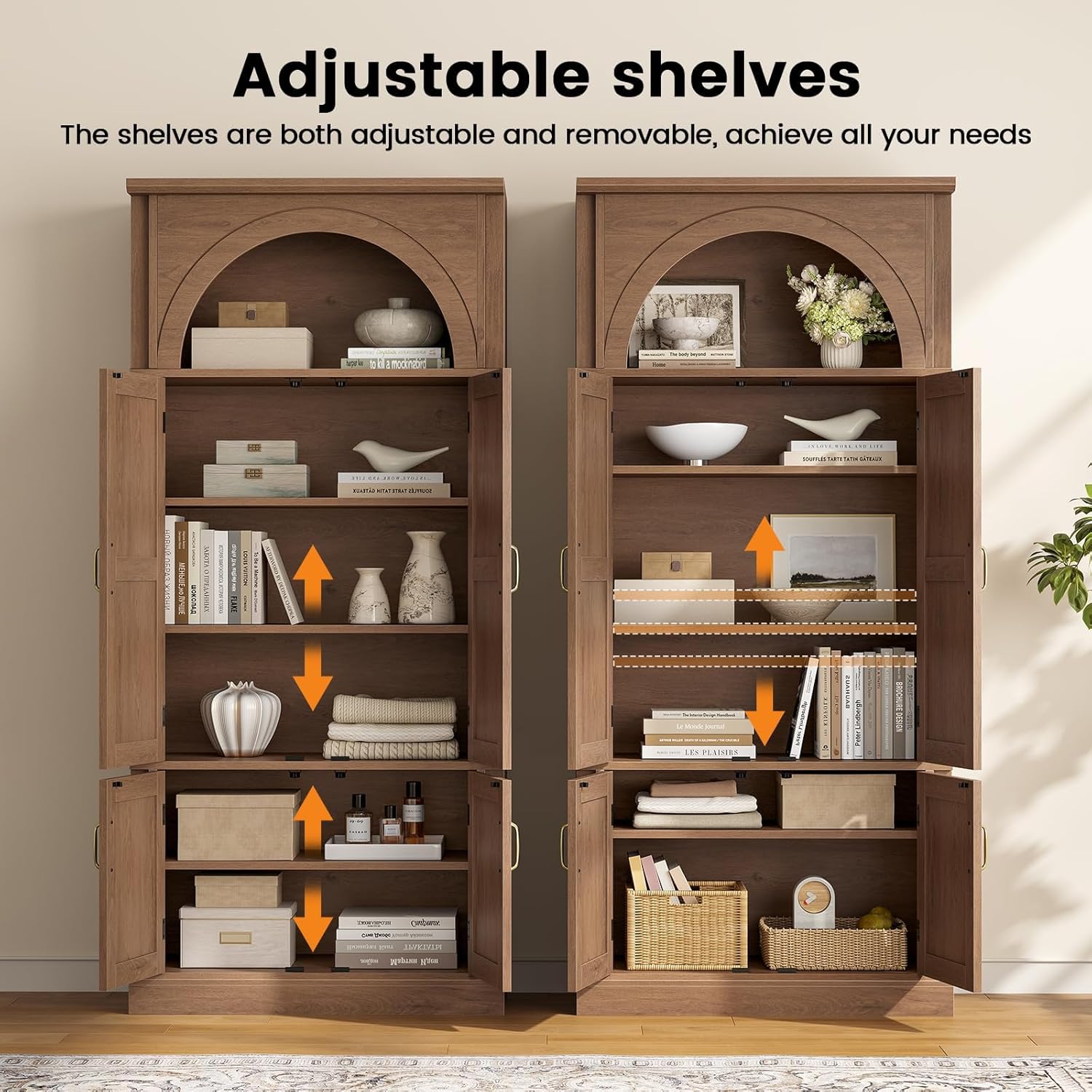 71'' Tall Kitchen Pantry Storage Cabinet, Food Pantry Wood Cabinet with Adjustable Shelves, Freestanding Versatile Kitchen Pantry Cupboard for Kitchen, Dining Room, Living Room, Brown