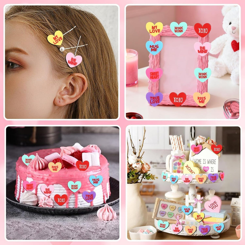 80Pcs Fake Conversation Hearts,Mini Valentines Polymer Clay Conversation Heart Charms Decor Vase Filler for Crafts Pastel Candy Vase Filler Table Decor for Wedding Party Home Decor