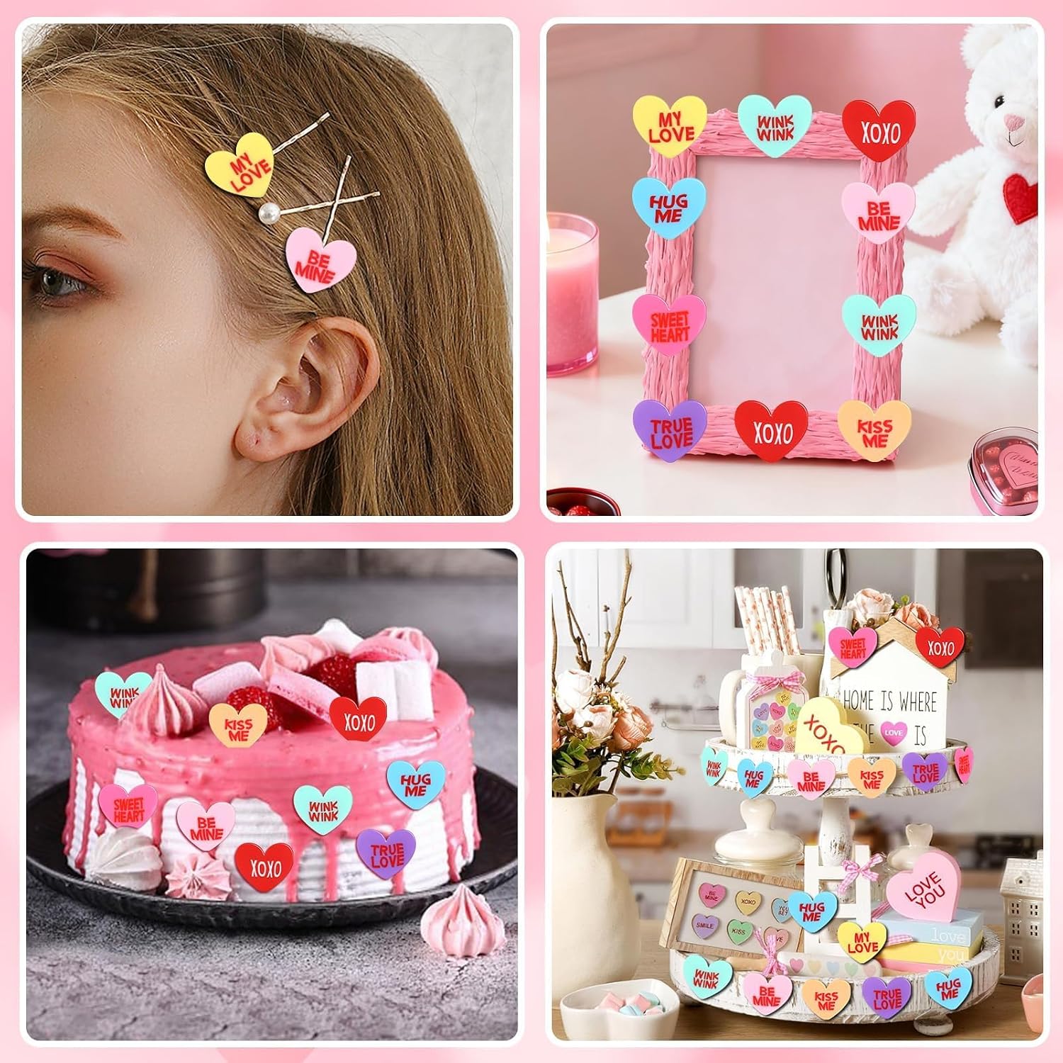 80Pcs Fake Conversation Hearts,Mini Valentines Polymer Clay Conversation Heart Charms Decor Vase Filler for Crafts Pastel Candy Vase Filler Table Decor for Wedding Party Home Decor