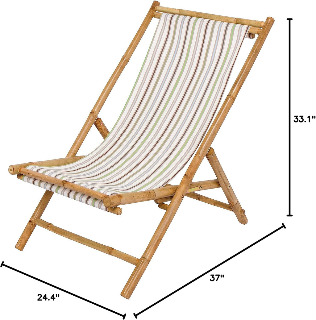 Statra Folding Bamboo Sling Chair Set of 2, White Stripes