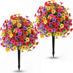 Set of 2 Artificial Topiary Ball Flowers for Outdoors Planters, 22'' Spring Decoration with Spike, UV Resistant Faux Summer Plants, Fake Bushes Decor Porch & Patio (Colorful Violet)