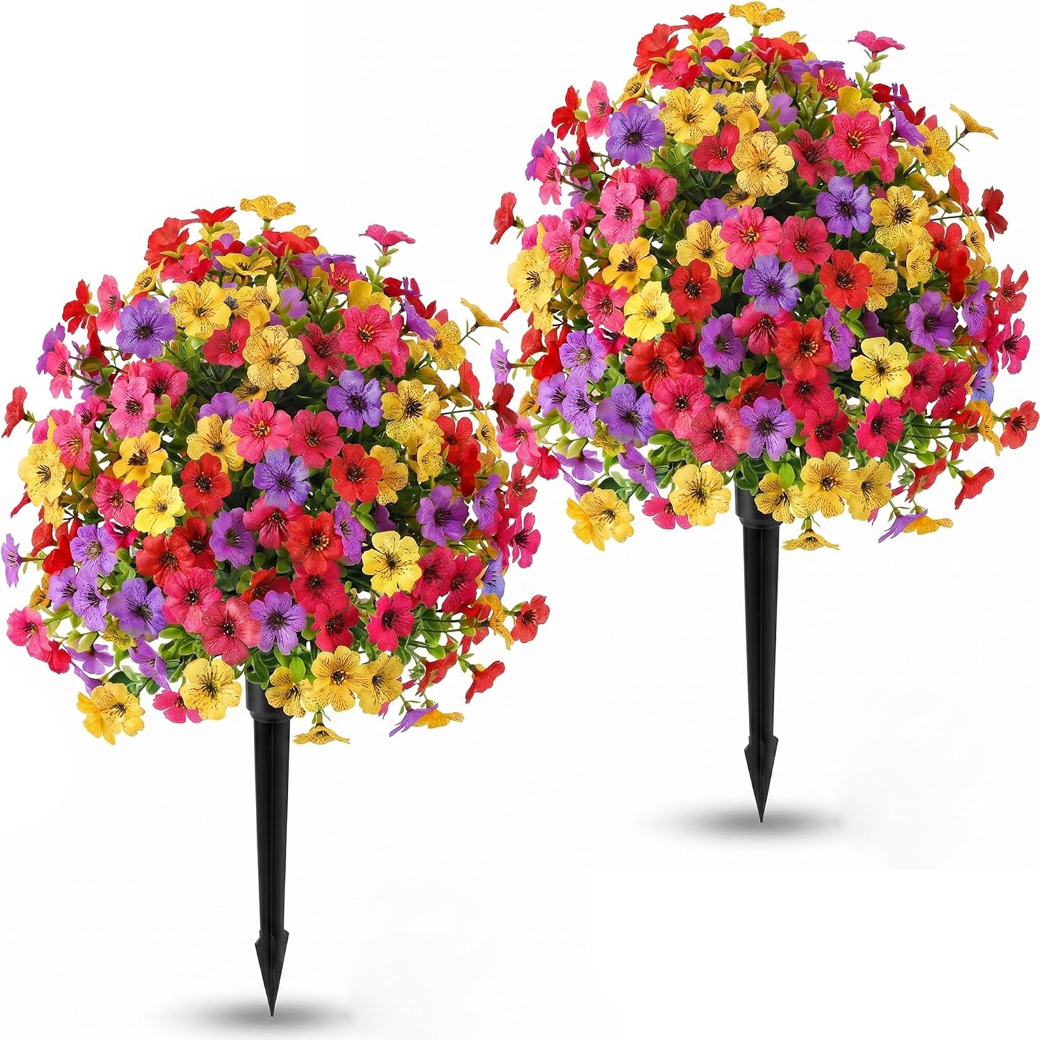 Set of 2 Artificial Topiary Ball Flowers for Outdoors Planters, 22'' Spring Decoration with Spike, UV Resistant Faux Summer Plants, Fake Bushes Decor Porch & Patio (Colorful Violet)