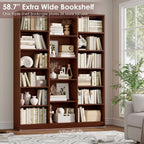 FACBOTALL Triple Wide Bookshelf, 6 Tier Large Bookshelf, Bookcase with 17 Open Display Shelves, 74'' Tall Bookcases and Bookshelves for Living Room, Home Office, Library, Cherry