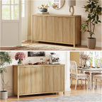 OAKHAM HOME Buffet Cabinet Fluted Sideboard 56" Accent Cabinet with Adjustable Shelves 4 Doors Modern Storage Credenza for Living Room Kitchen Hallway,Golden Oak