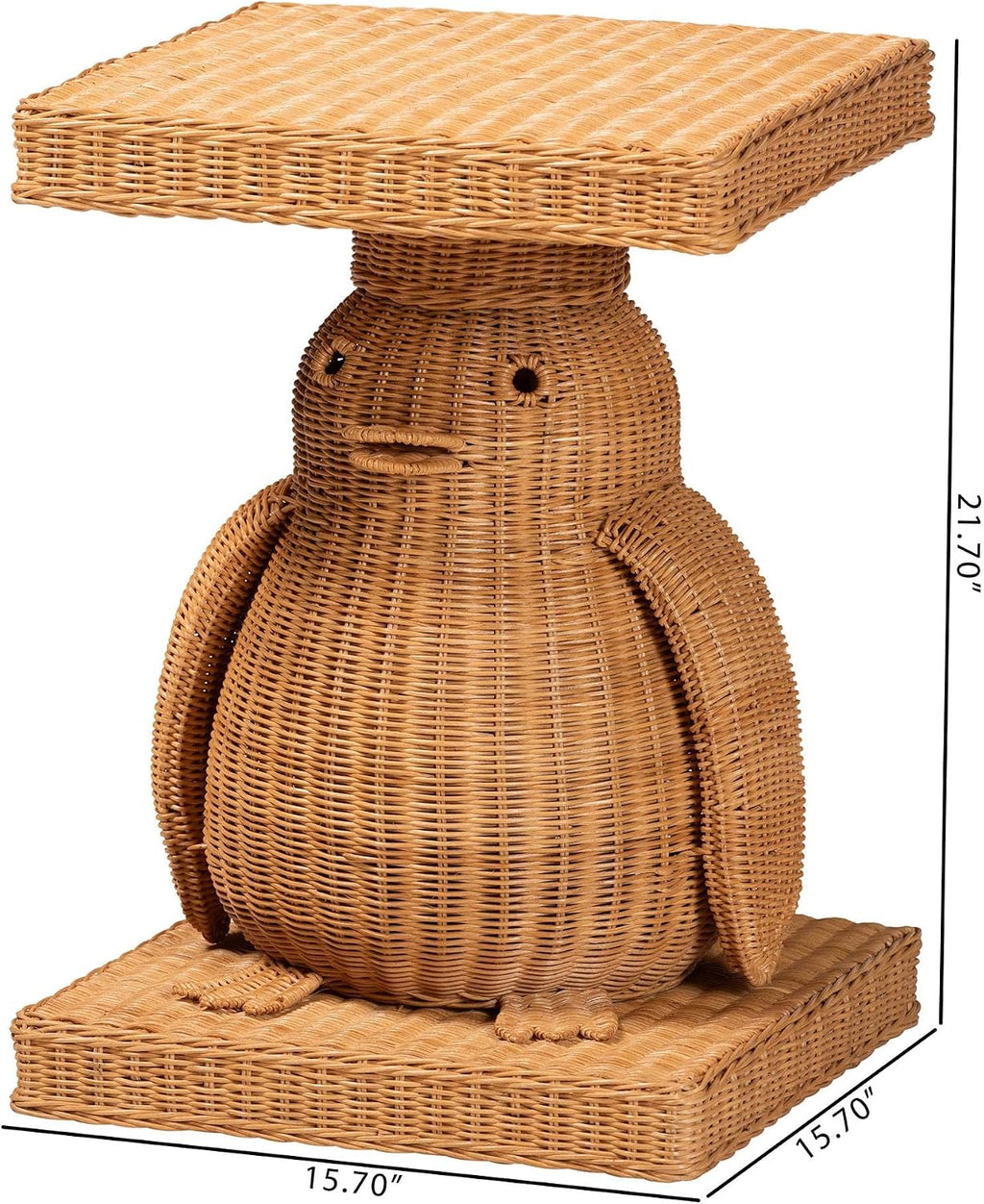 Bali & pari Pembroke Penguin End Table - Handwoven Rattan Sculptural Accent Side Table with Platform Base