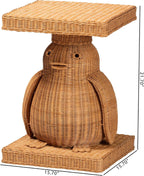 Bali & pari Pembroke Penguin End Table - Handwoven Rattan Sculptural Accent Side Table with Platform Base