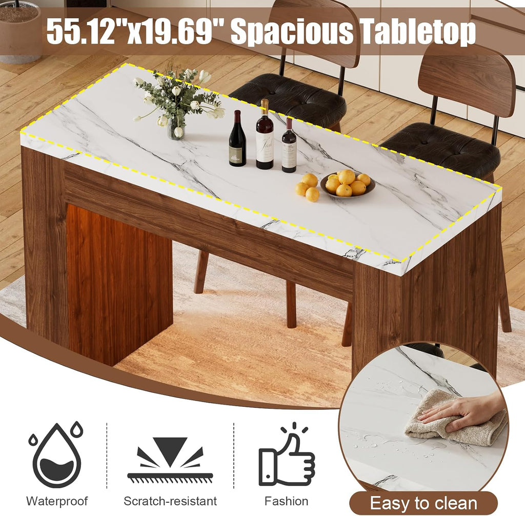 PAKASEPT 55" LED Bar Table with Smart RGB Lights,Faux Marble Counter Height Pub Dining Table,High Top Kitchen Island Table with Music Sync & Timer for Parties, Gatherings & Daily Use,White & Brown