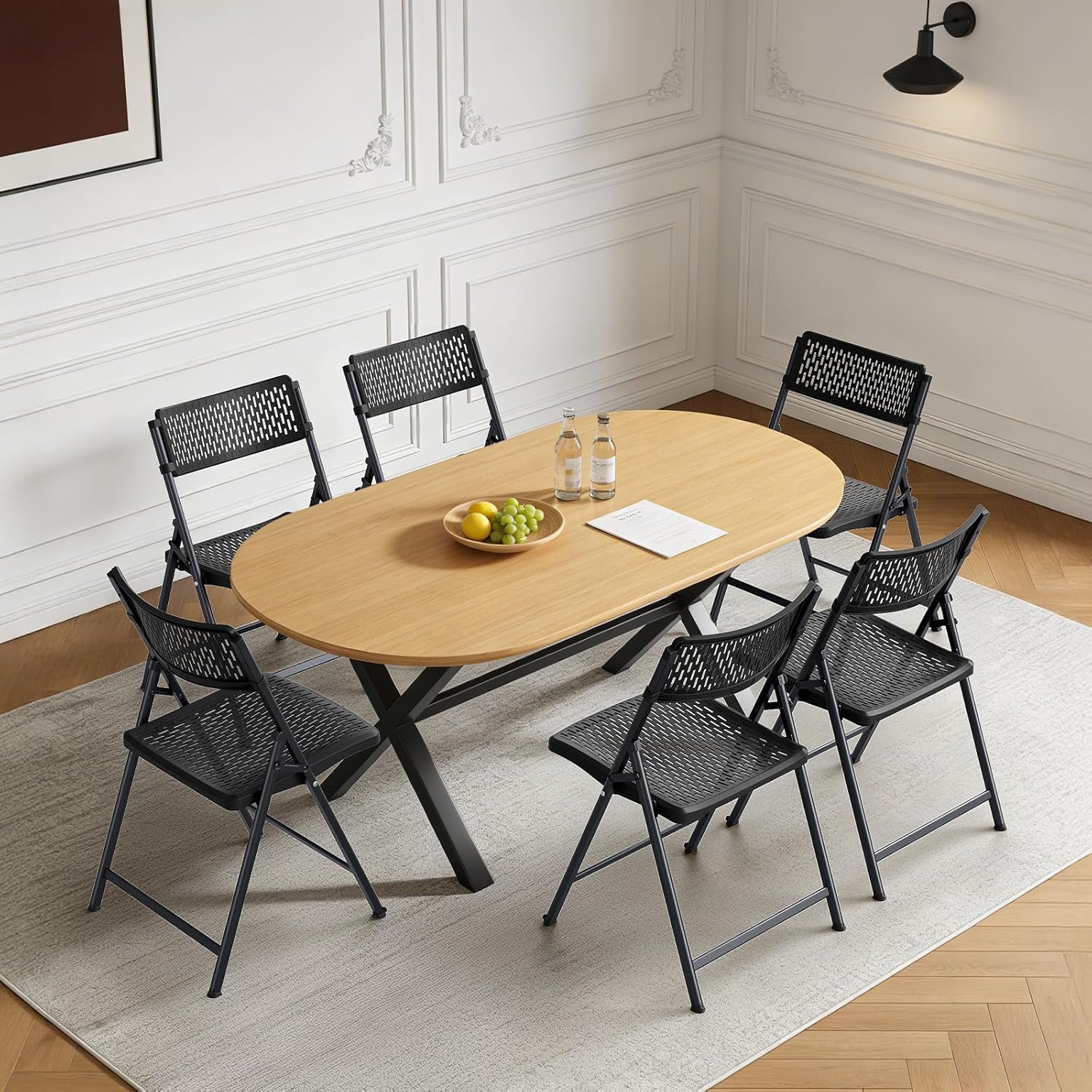 Black Folding Chairs 4-Pack, Breathable Plastic for Card Tables & Indoor Outdoor, Easy-Clean & Supports 400 Lbs