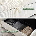 Upholstered End of Bed Bench with Storage,Oversized Corduroy Storage Ottoman Bench for Living Room,Ottoman Foot Rest for Bedroom,Beige