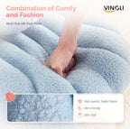 VINGLI Shell-Shaped Teddy Fleece Accent Vanity Chair with Back,Comfy Blue and Gold Desk Chair No Wheels,Cute Small Pearl Deco Pillow,Gift for Girls/Women,for Makeup,Office,Dining,Nail,Sewing,Bedroom