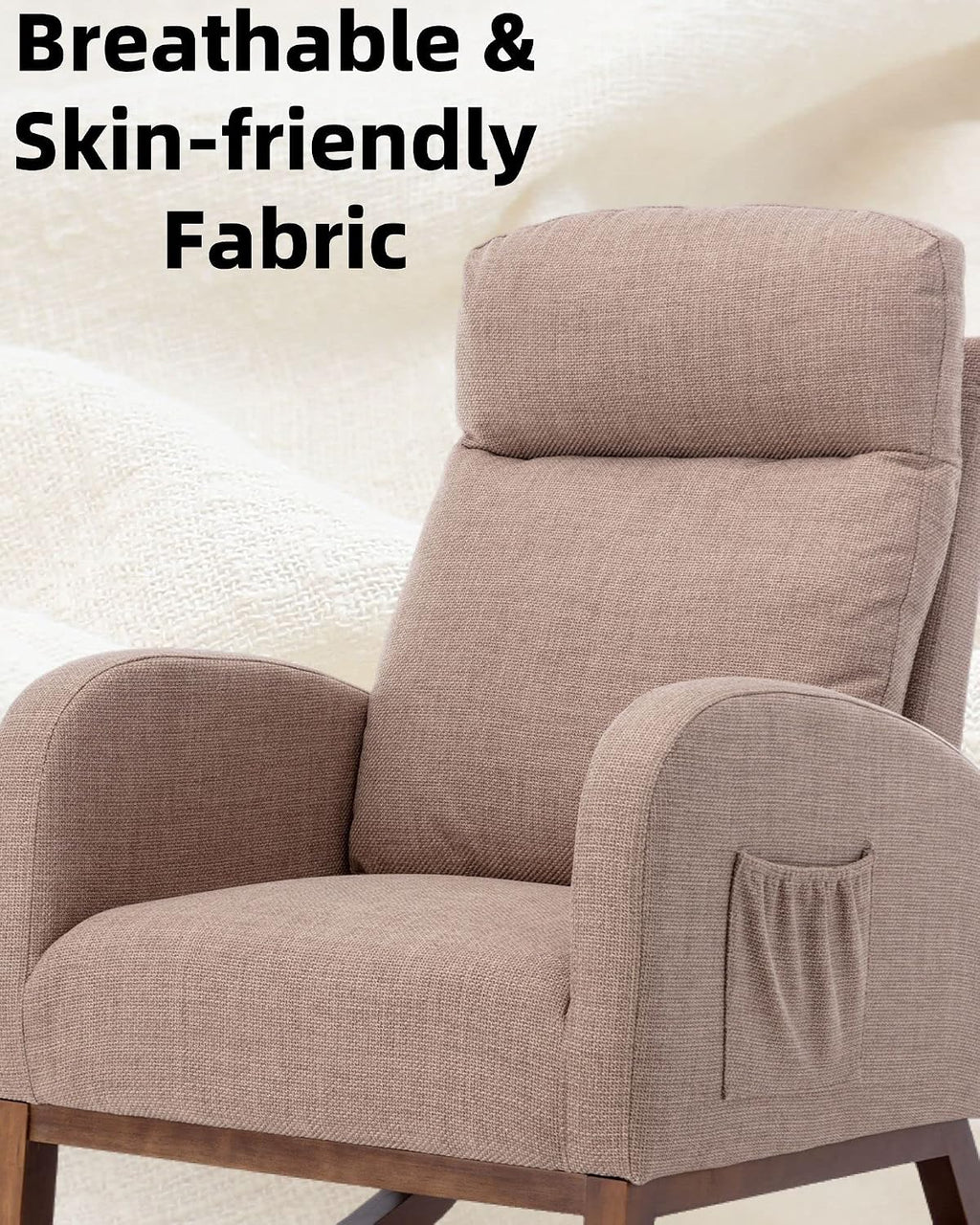 Rocking Accent Chair for Nursery, Upholstered Glider Nursery Chair with Breathable Fabric for Bedroom, Living Room, Camel