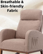 Rocking Accent Chair for Nursery, Upholstered Glider Nursery Chair with Breathable Fabric for Bedroom, Living Room, Camel