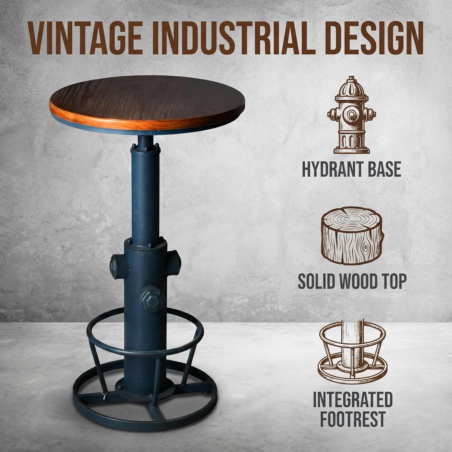 Topower Industrial Bar Table 38.58-48.43" Adjustable Pub Table Kitchen Dining Coffee Bistro Table Antique Blue