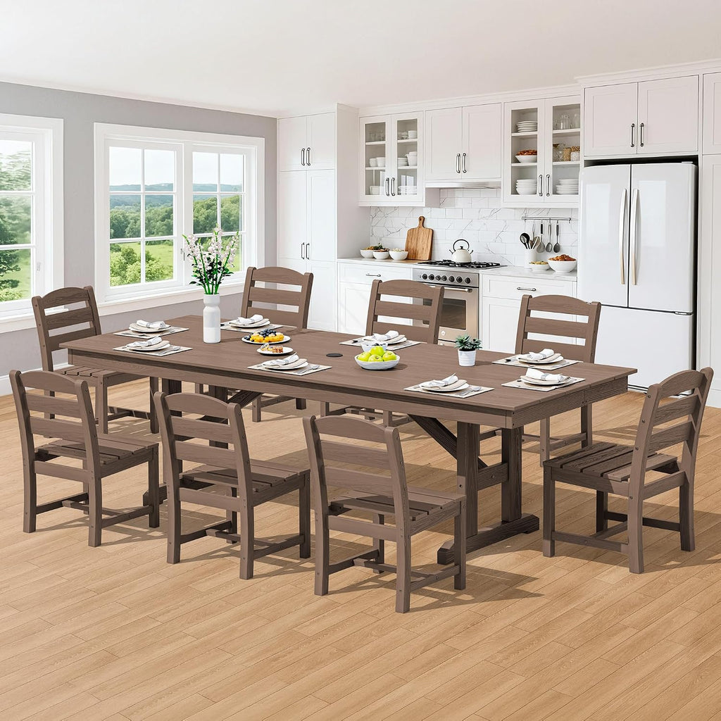 SERWALL Outdoor Armless Dining Chairs Set of 4, All-Weather HDPE Patio Dining Chair with 19.7" Widened Seat, for Backyard, Deck, Lawn and Garden, Brown