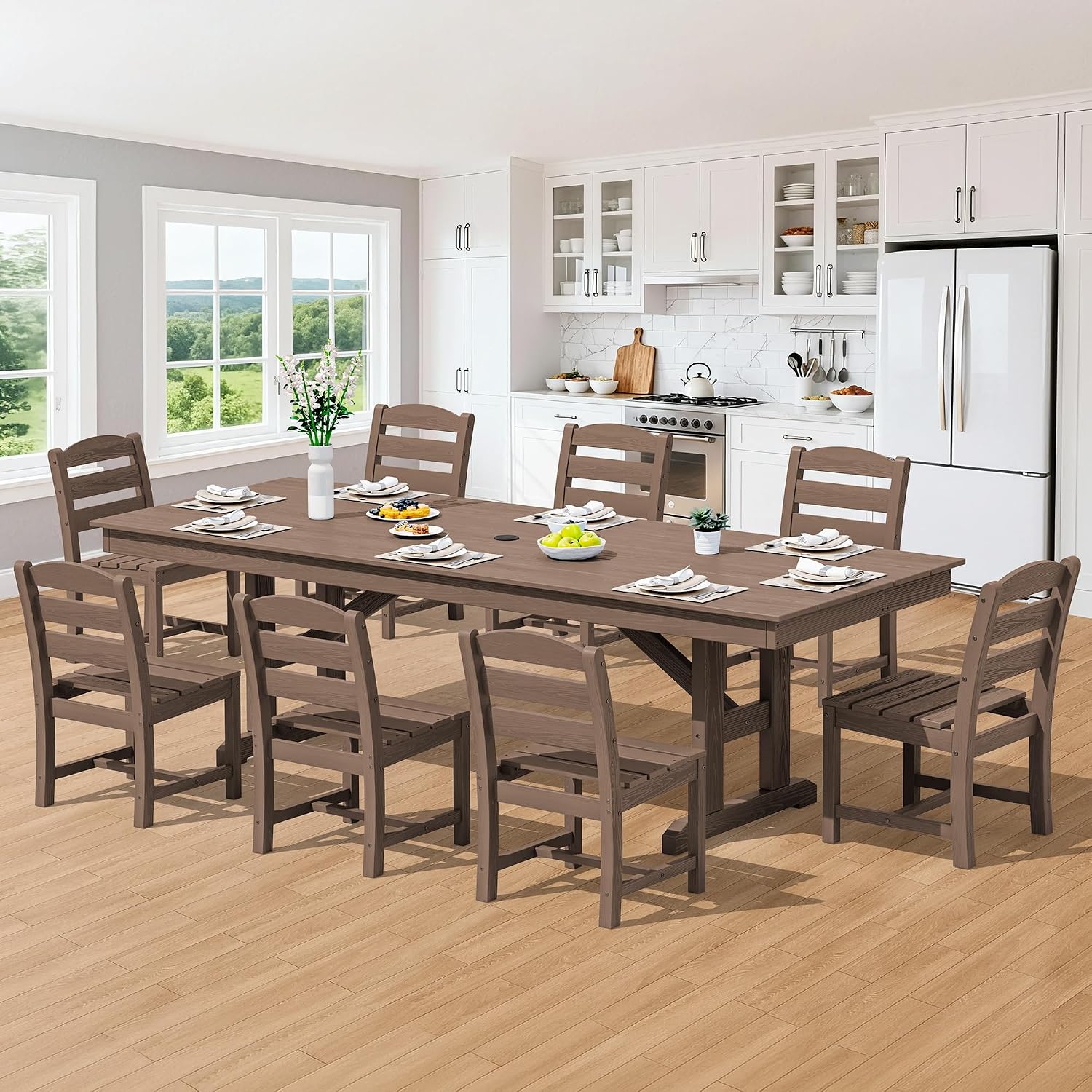 SERWALL Outdoor Armless Dining Chairs Set of 4, All-Weather HDPE Patio Dining Chair with 19.7" Widened Seat, for Backyard, Deck, Lawn and Garden, Brown