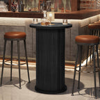 Round Bar Table with 3-Tier Hidden Storage Shelves Slide Door, 36.4'' High Top Bistro Table Cocktail Table for Small Bars, Dining Room, Living Room (Black)