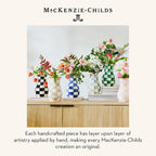 MACKENZIE-CHILDS Tall Enamel Checkered Vase, Unique Flower Vase, Brown-and-White Mocha Check, Steel, 6" L x 6" W x 12" H