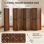 6 Panel Pegboard Room Divider, 5.6 Ft Folding Privacy Screen, Freestanding Wooden Display Board Organizer for Craft Show, Jewelry Display, Bedroom, Office, Brown