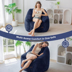 MAXYOYO Bean Bag Chair for Adults, Foam-Filled Floor Sofa for Reading | Bean Bag Chair for Adult with Filler, Cozy Living Room Chair for Bedroom Dorm, Navy