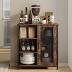 LVSOMT Mini Coffee Bar Cabinet for Home Kitchen, 27.5'' Coffee Stand Station with Adjustable Shelves & Door, Farmhouse Sideboard Buffet for Small Space, Dining Room, Living Room, Industrial Brown