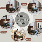Rocking Chair Nursery with Sponge Cushion, Comfortable Accent Chair with Lumbar Support, Glider Armchair with Removable Seat & Back Pad for Living Room Bedroom Office Sunroom Indoor, Antique Green