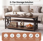 Giantex Farmhouse Coffee Table, 43" Center Table with Storage & X-Shaped Frames, 2-Tier Modern Accent Cocktail Tea Table, Rectangular Wooden Living Room Tables for Small Spaces, Rustic Brown