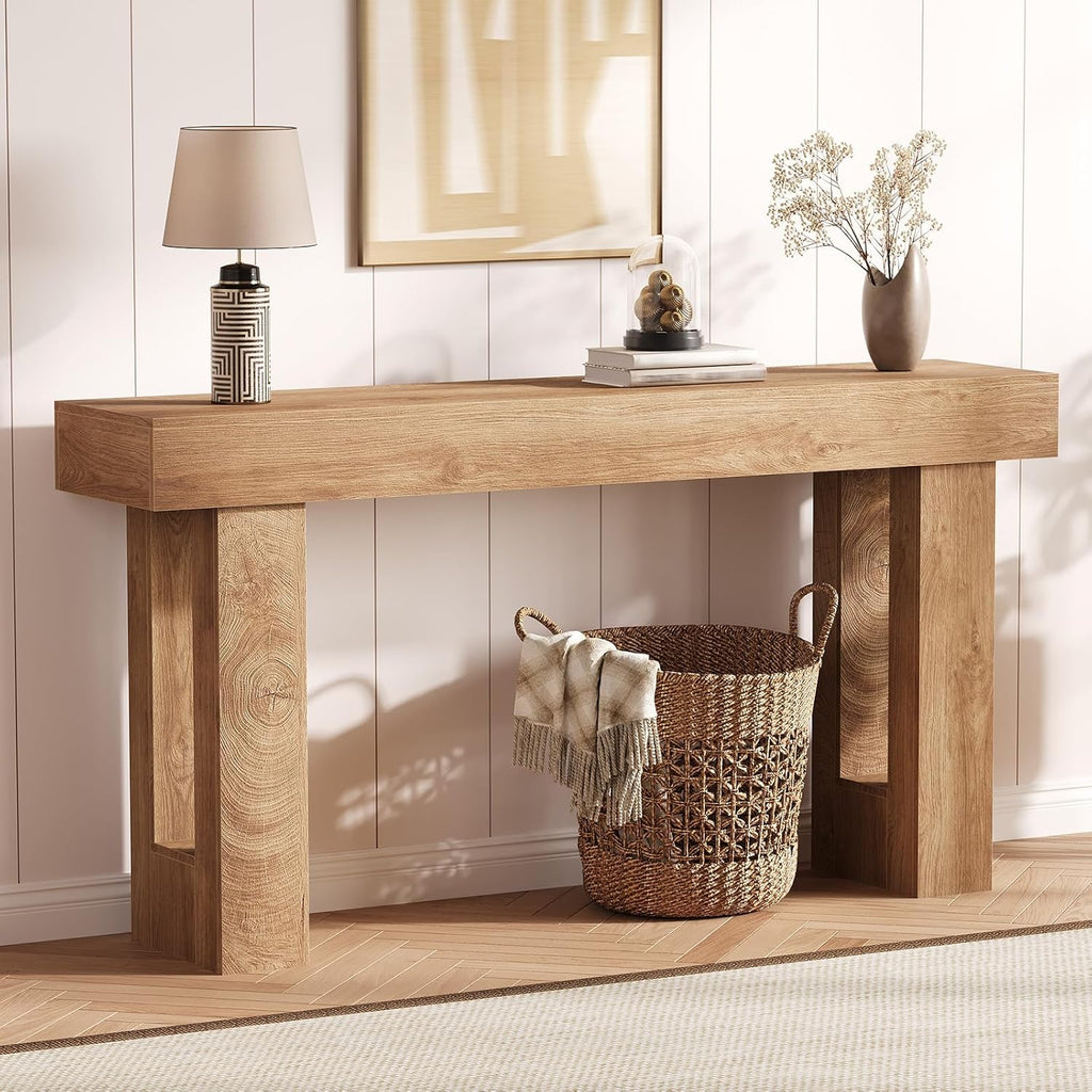 63 Inch Farmhouse Console Table for Entryway, Slim Wood Sofa Side Table, Modern Minimalist Decorative Furniture for Living Room, Hallway, Front Door, Natural