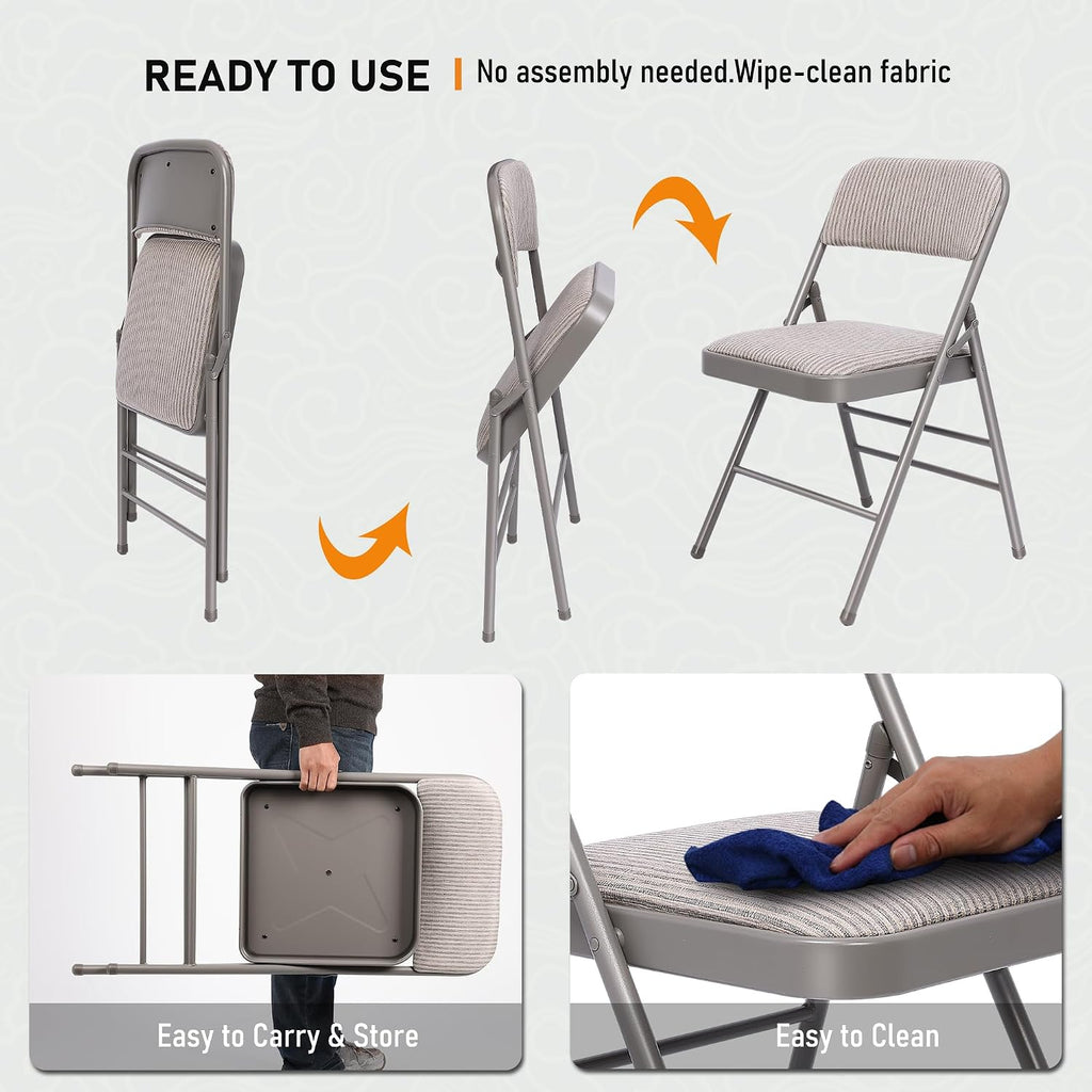 SEALAMB 16 Pack Folding Chairs with Comfort Seat, Heavy Duty Metal Frame Portable Stackable Chairs for Wedding Party Office School Church Events, Indoor Outdoor Use, 350 lb Capacity, Grey
