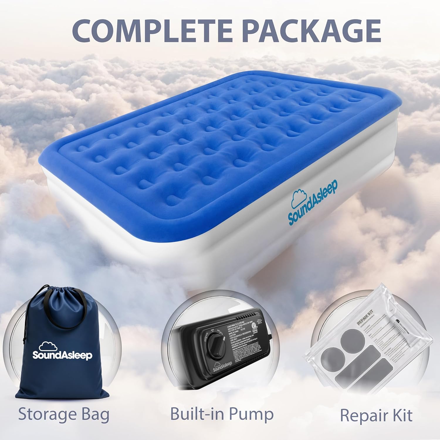 SoundAsleep Products Dream Series Luxury Air Mattress, ComfortCoil Technology, Built-in High Capacity Pump for Home, Camping- Double Height, Adjustable, Inflatable Blow Up, Portable (Queen Size)