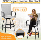 Shintenchi 4 Piece Patio Swivel Bar Chairs, All Weather Textile Outdoor Metal Bar Stools Patio Chairs Set of 4 with High Back, High Top Bistro Set Furniture for Balcony,Backyard,Garden,Deck,Light Grey