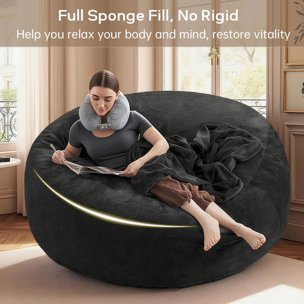 4FT,Big Bean Bag Chairs for Adults,Bean Bag with Filler Included,Memory Foam Bean Bag,Giant beanbag,Suitable for Reading Chairs in Living Room, Bedroom and Dormitory. (Black, 4 Foot)