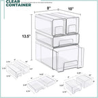 Sorbus Clear Stackable Storage Drawers, 4-Piece Set 1 Large, 1 Medium & 2 Small Pull-Out Plastic Organizer Bins with Handles for Bathroom, Closet, Pantry, Cabinet & Medicine Storage