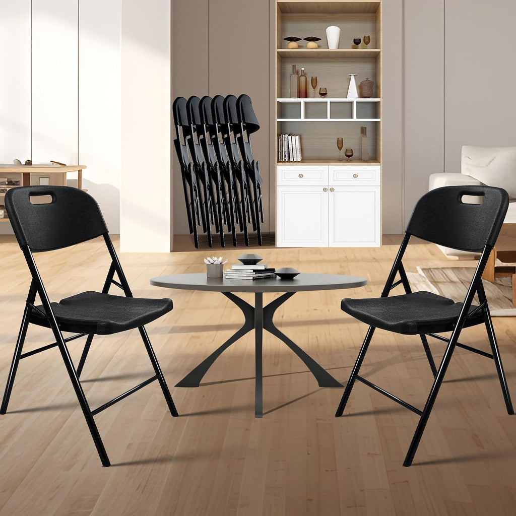 8 Pack Folding Chair, 600 lb Weight Capacity,Indoor/Outdoor Heavy Duty Foldable Chairs for Restaurants, Kitchens, Picnics, Races, Parties & Weddings. (8, Black)