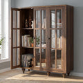 51“ Glass Display Cabinet, Curio Display Cabinet with 3 Glass Doors & Movable Shelves, China Cabinet Cedenza Storage Cabinet Bookcase Kitchen Pantry Cabinet for Collectibles (1, Cracked Oak, 51 Inch)