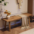 55" Solid Wood Bench, Farmhouse Long Bench Seat for Entryway, Dining Room, Living Room, Solid Wood, Rustic Brown