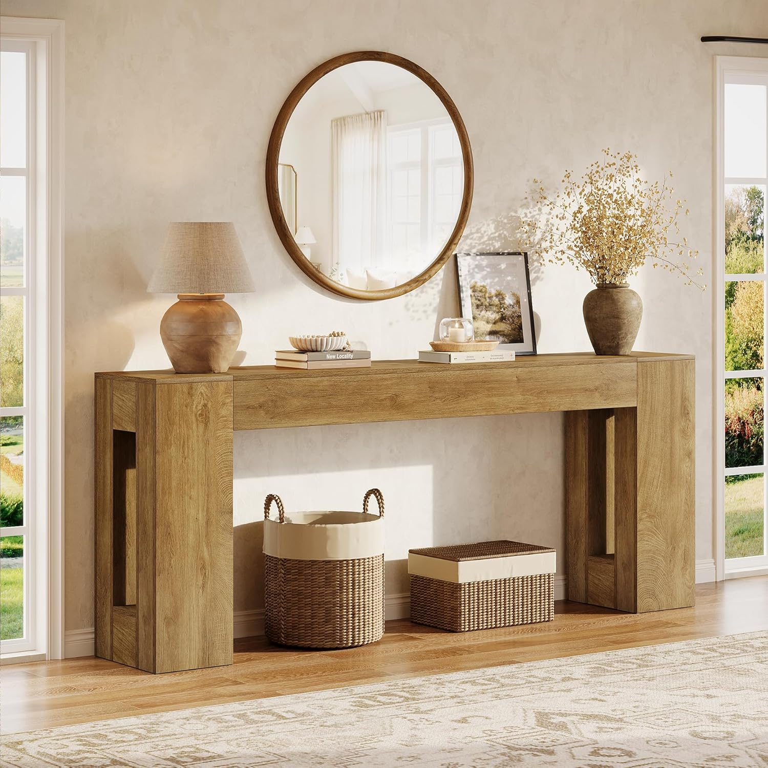 Tribesigns 79-Inch Extra Long Console Tables for Entryway, Farmhouse Narrow Sofa Table Behind Couch with Thick Legs, Wooden Entryway Accent Furniture for Living Room, Hallway, Foyer, Light Brown