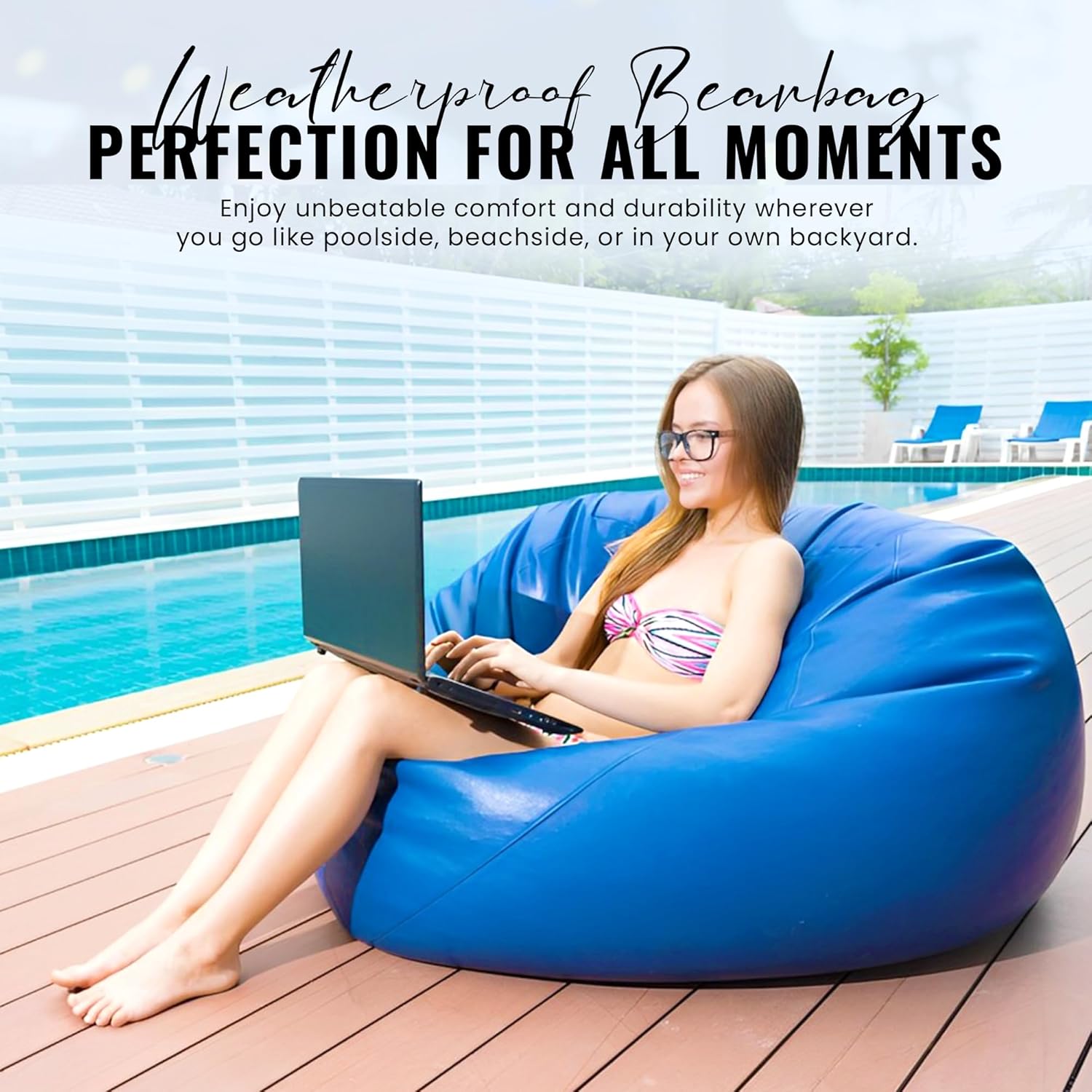 Bean Products Vinyl Marine Boat Bean Bag Chair Cover - Retro Style Weatherproof Lazy Sofa Cover for Adults - Washable Bean Bag Cover Without Fill - Comfortable Small Bean Bag, 33x31x20 - Royal Blue